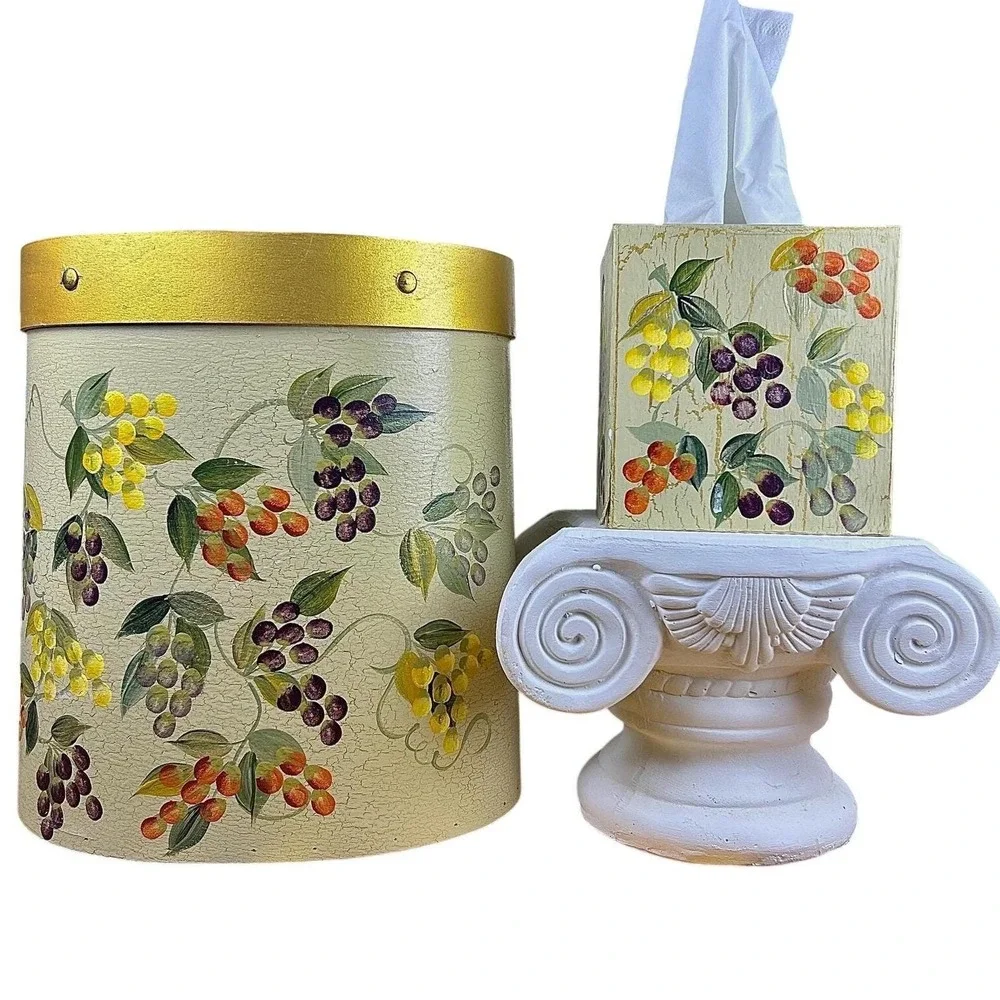 Vintage Tuscan Bin andTissue Box Cover‎ Decorative Set Office Accessory Set